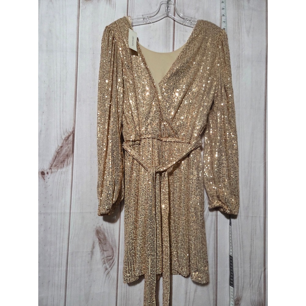Sequin Mini Dress Ladies Large Party Cocktail Evening Long Sleeve‎ Gold